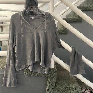 Splendid hooded crop top sweater with flair sleeves